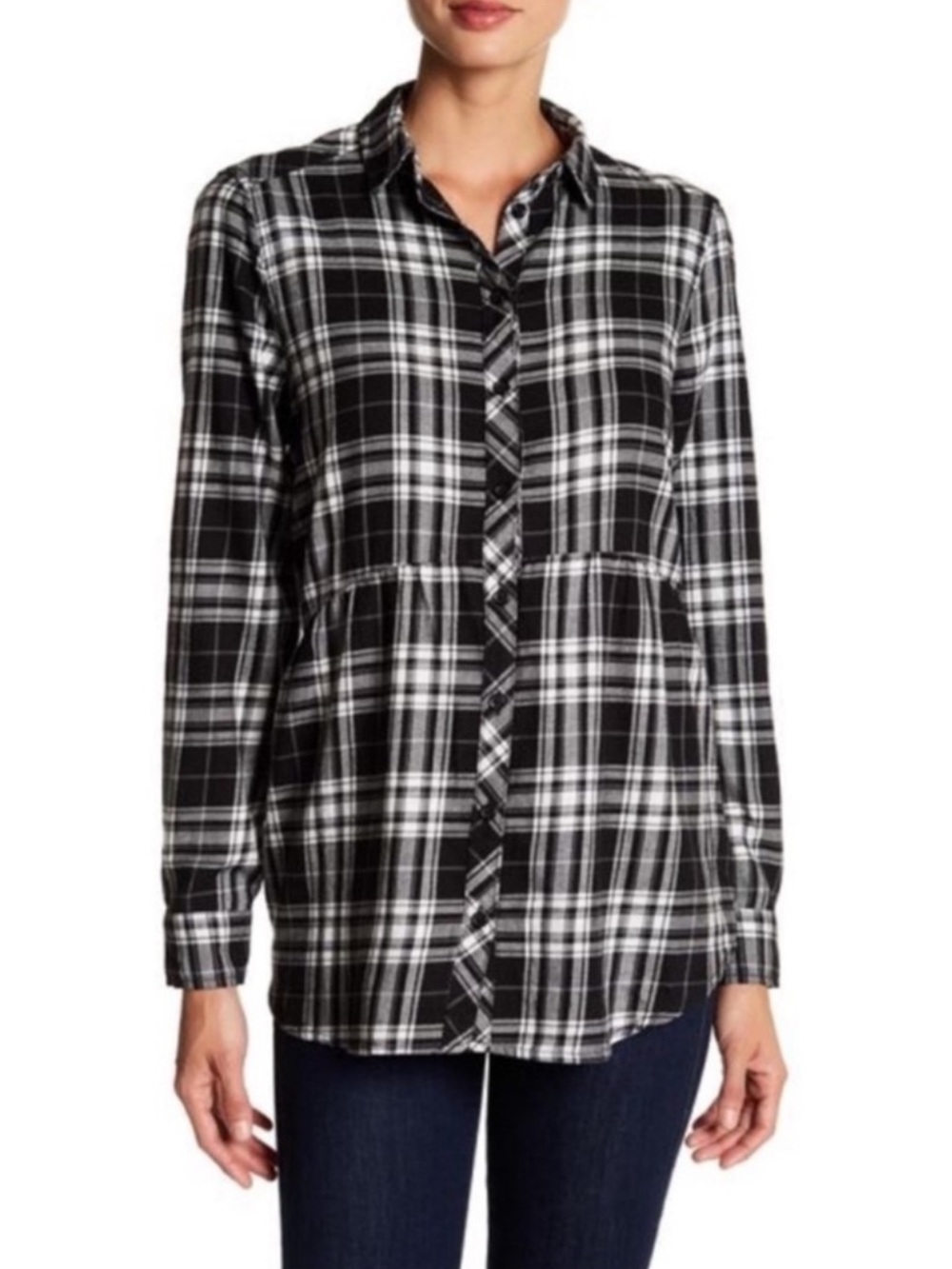Beachlunchlounge Black & White Plaid Button Down Cotton Flannel Shirt Size Mediu